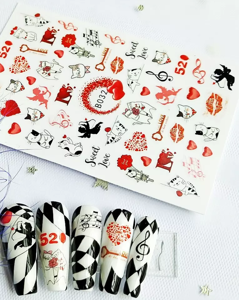 Valentine Hearts Love Cupid Fashion Make up Nail Sticker