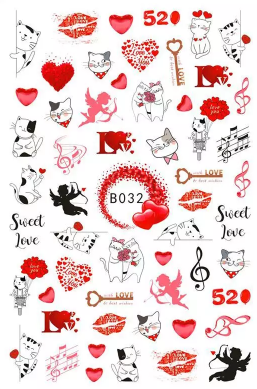 Valentine Hearts Love Cupid Fashion Make up Nail Sticker
