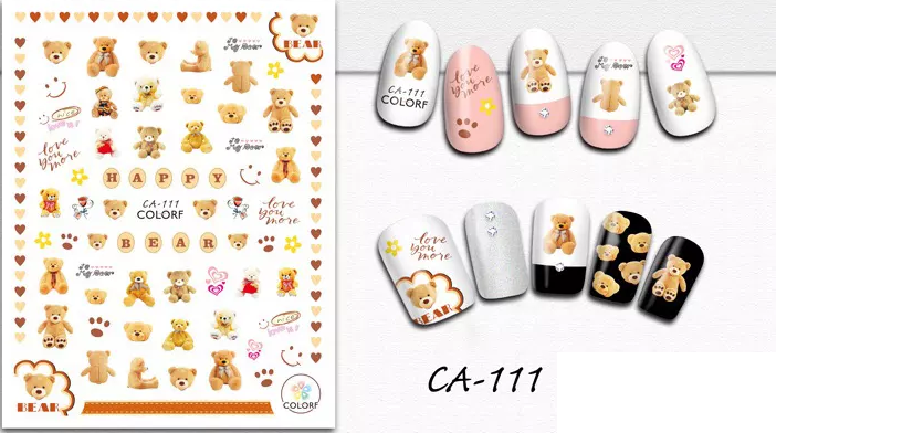 Teddy Bear Heart Nail Sticker