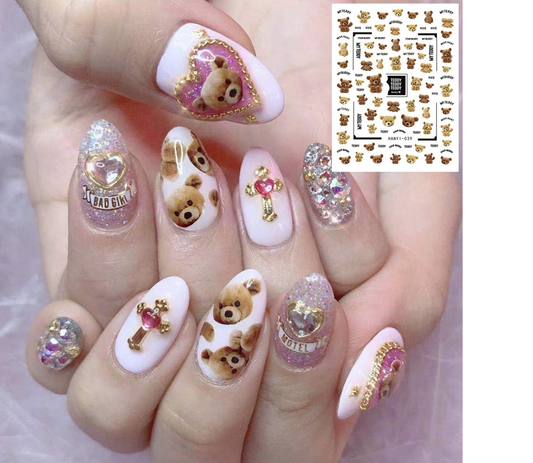 Teddy Bear Heart Nail Sticker