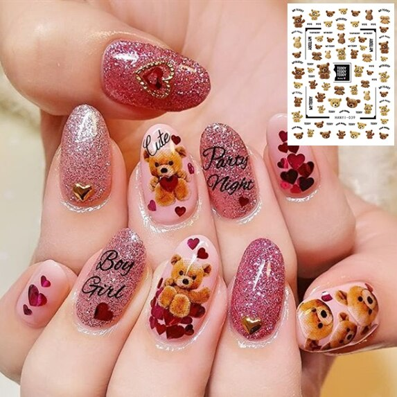 Teddy Bear Heart Nail Sticker