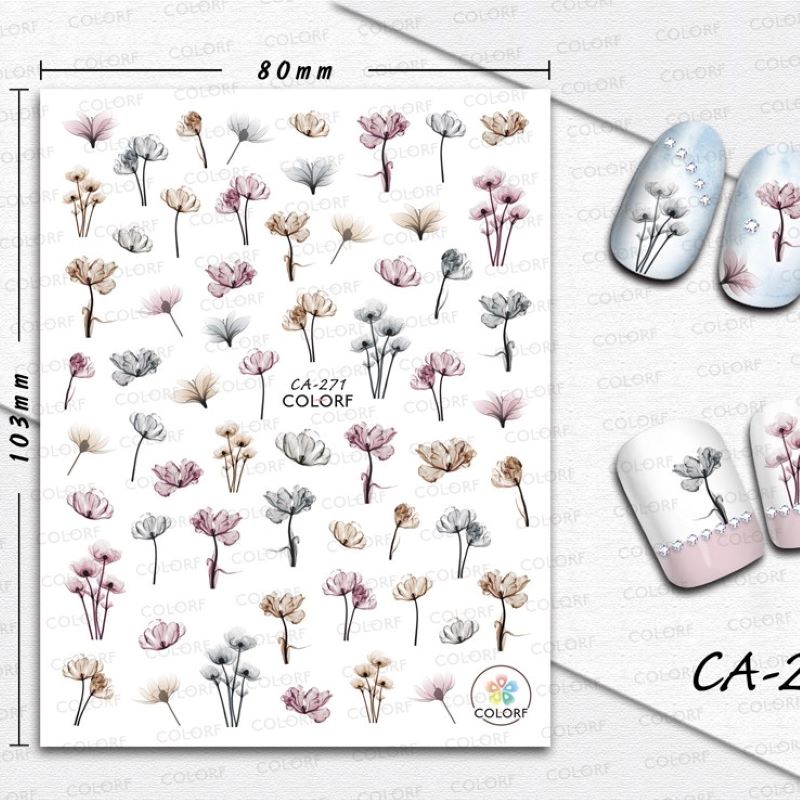 Ink Flower Leaves Leaf Water Color Lady Nail Sticker