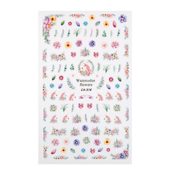 Unicorn Flower Leaves Nail Sticker