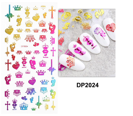 Rainbow Colorful Crown Princess Cross Butterfly Abstract Nail Art Sticker