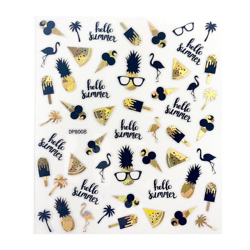 Pineapple Palm Tree Flamingo Geometric Leaves Flower Abstract Nail Art Sticker