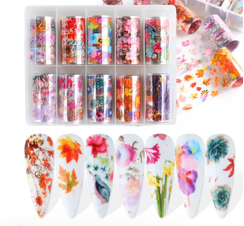 Autumn Maple Leaves Flower Nail Art Foil Set Box