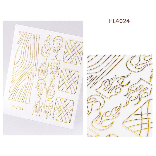 Flame Geometric Leaves Flower Abstract Nail Art Sticker