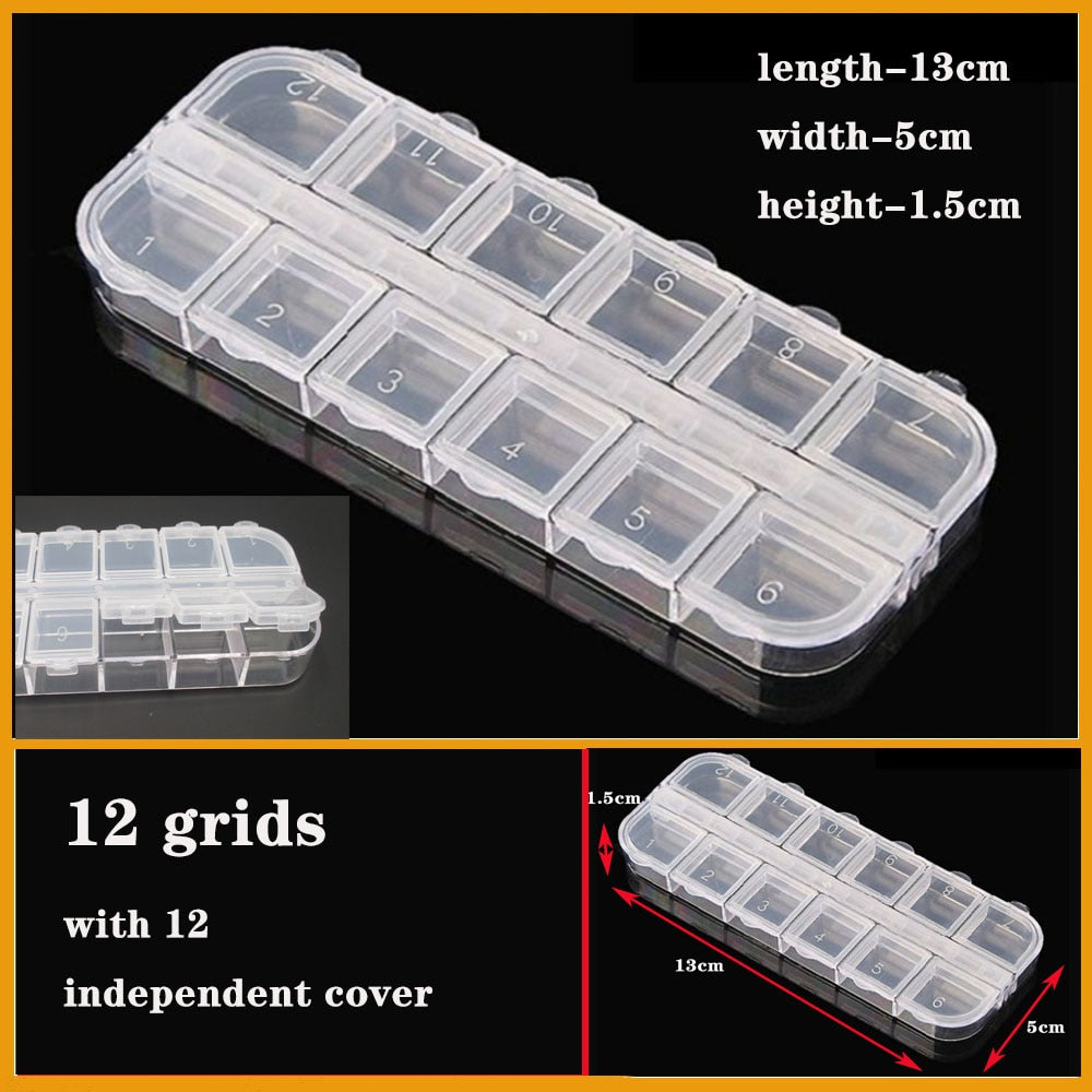 12 Compartment Empty Plastic Storage Case Rhinestones Box - Transparent 12Grid rhinestone Empty Box