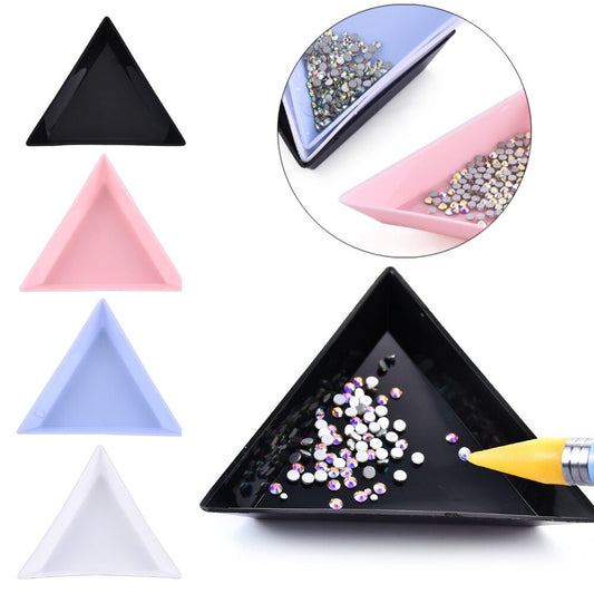 White Triangle Plastic Rhinestone Nail Art Storage Box Plate