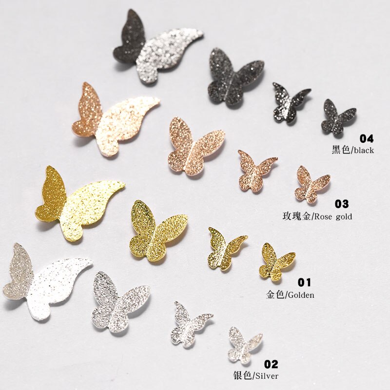 TR28 - 3D Metal Butterfly Frosted Silver Nail Art Decoration