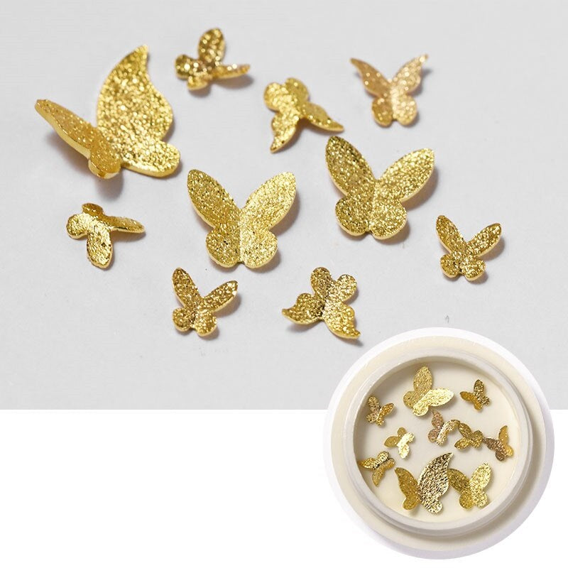 TR27 - 3D Metal Butterfly Frosted Gold Nail Art Decoration