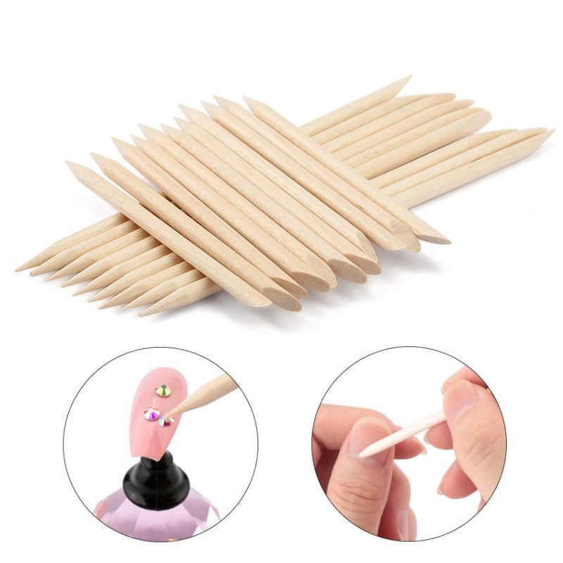 Wooden Cuticle Pusher Remover Nail Art Design Orange Wood Sticks