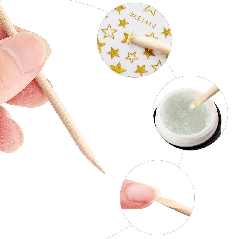 Wooden Cuticle Pusher Remover Nail Art Design Orange Wood Sticks