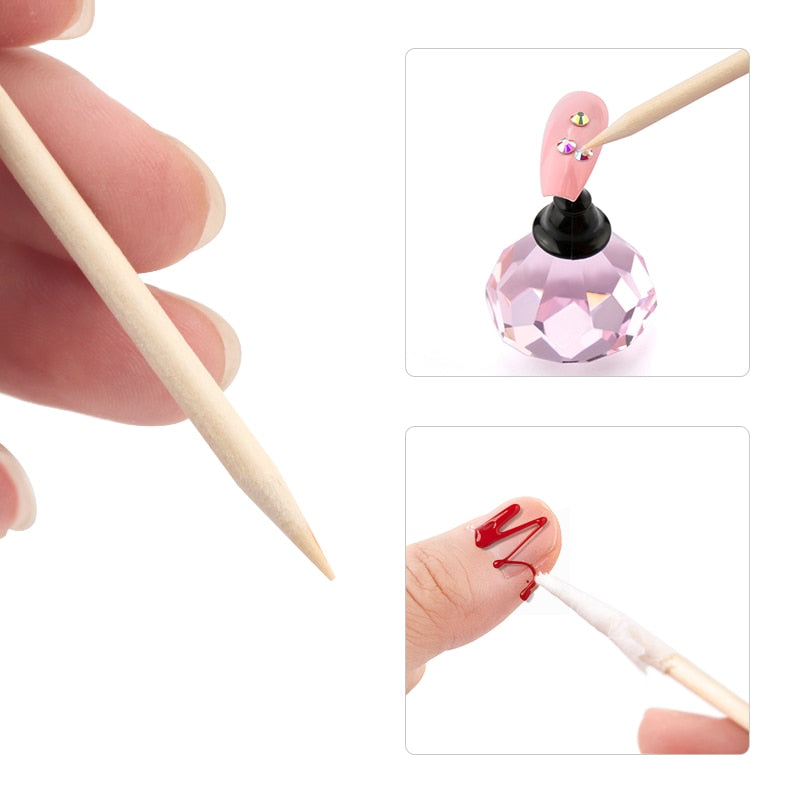 Wooden Cuticle Pusher Remover Nail Art Design Orange Wood Sticks