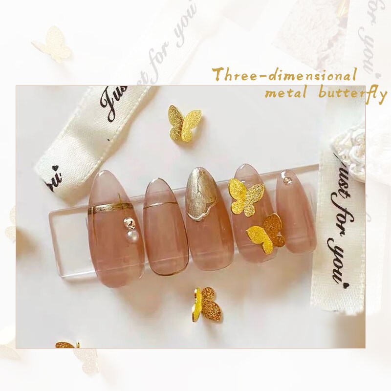 TR27 - 3D Metal Butterfly Frosted Gold Nail Art Decoration