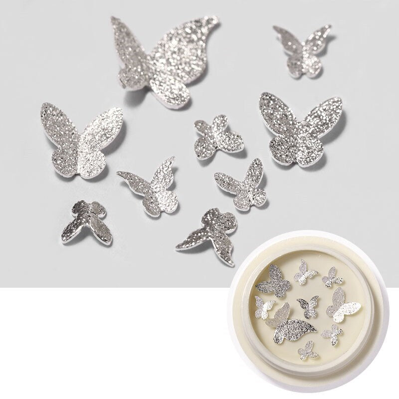 TR28 - 3D Metal Butterfly Frosted Silver Nail Art Decoration