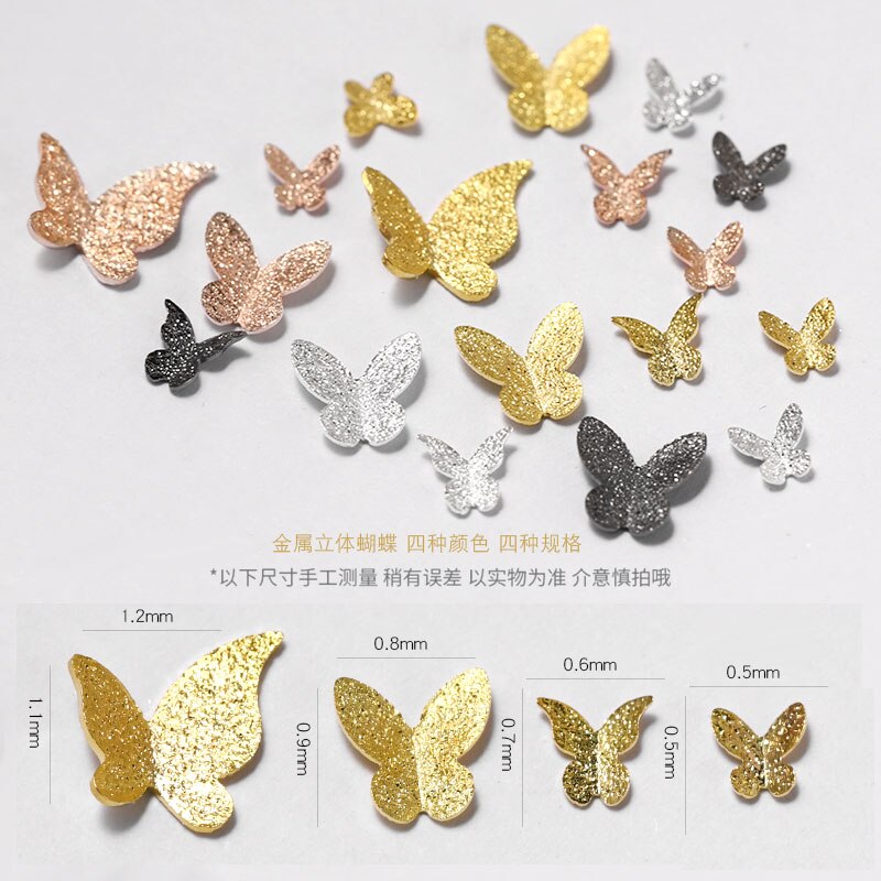 TR27 - 3D Metal Butterfly Frosted Gold Nail Art Decoration