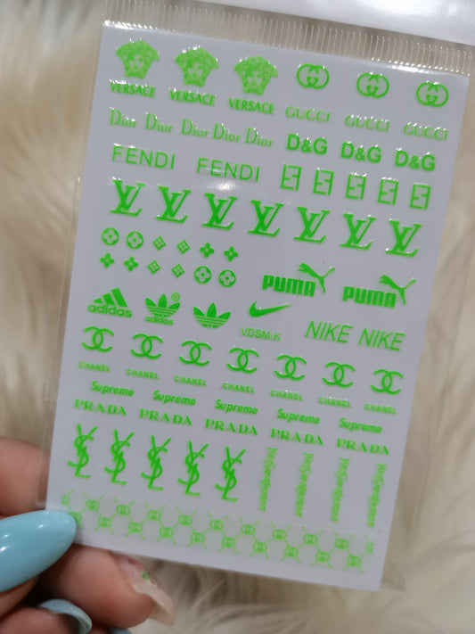 Dark Green Fashion Design Brand Sport Text Geometric Nail Sticker