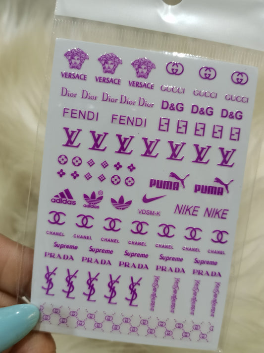 Purple Fashion Design Brand Sport Text Geometric Nail Sticker