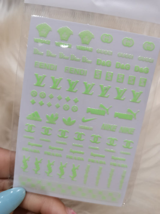 Light Green Fashion Design Brand Sport Text Geometric Nail Sticker