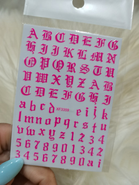 Neon Pink Fashion Design Brand Sport Text Geometric Nail Sticker