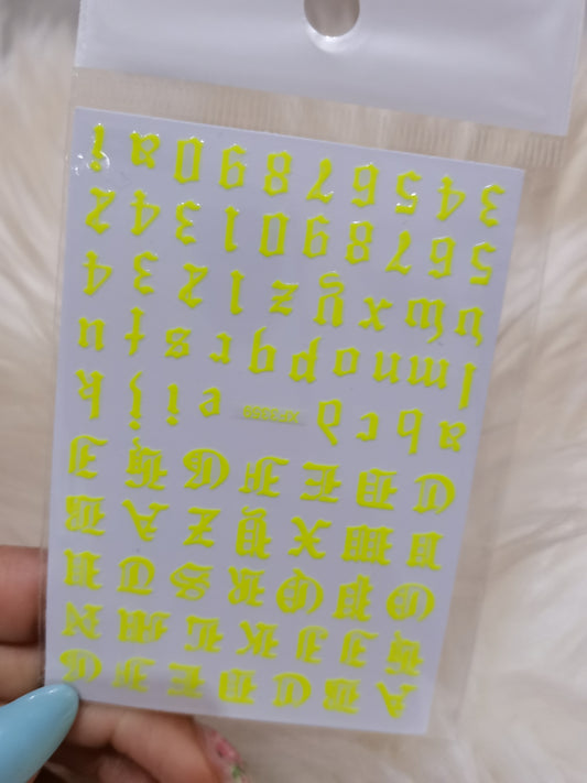 Yellow Fashion Design Brand Sport Text Geometric Nail Sticker