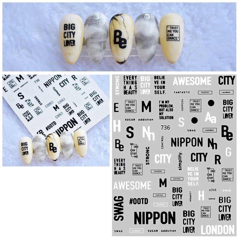 Words Text Script Nail Art Sticker