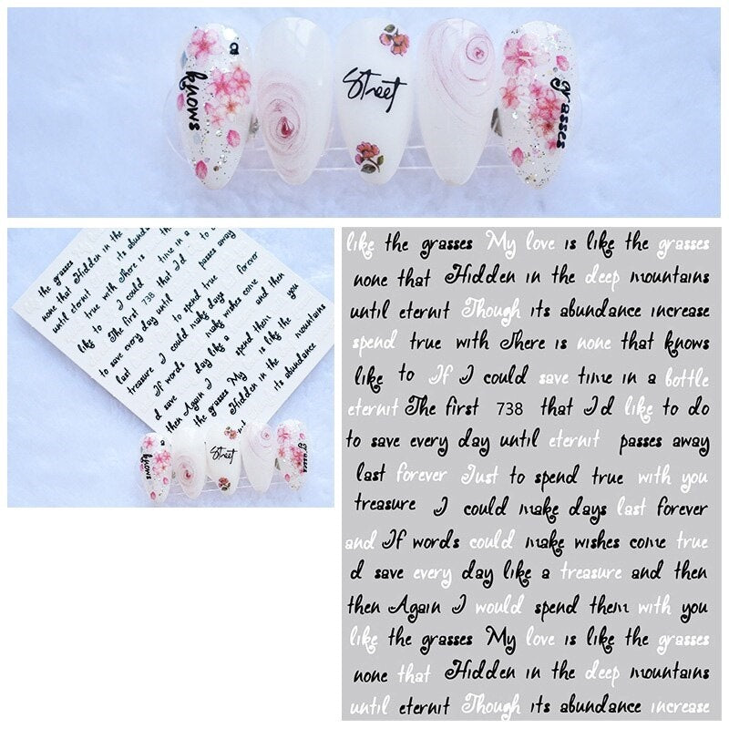 Words Text Script Nail Art Sticker