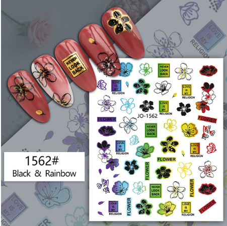 Flower Holographic Leaves Abstract  Nail Art Sticker