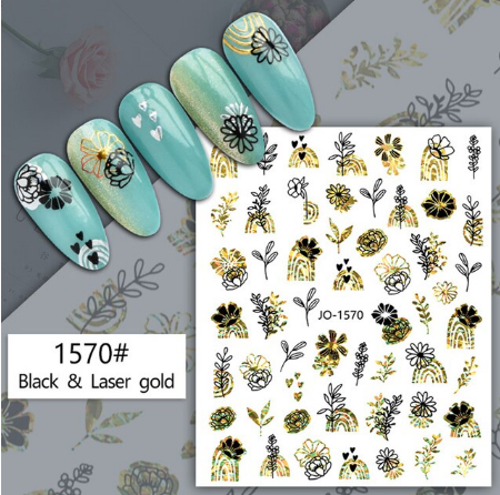 Flower Holographic Leaves Abstract  Nail Art Sticker