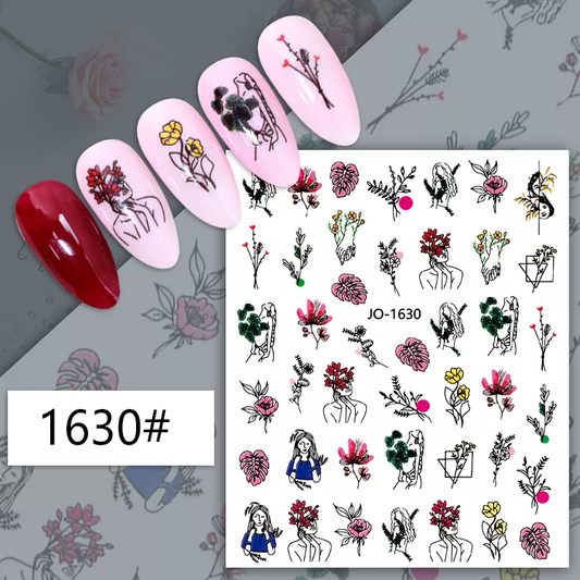 Flower Faces Leaves Abstract  Nail Art Sticker