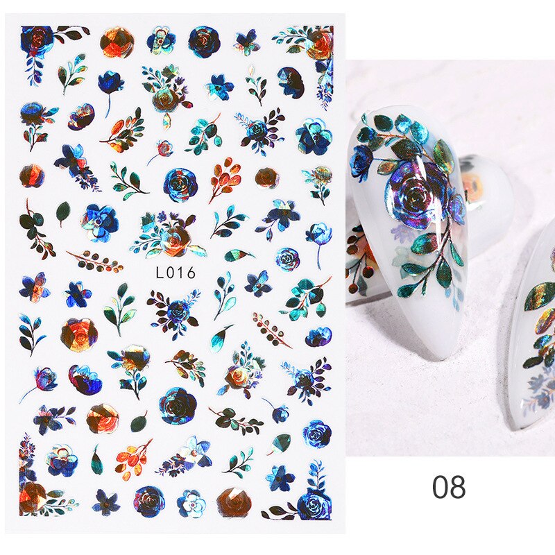 Flower Abstract Holographic Color Nail Art Sticker