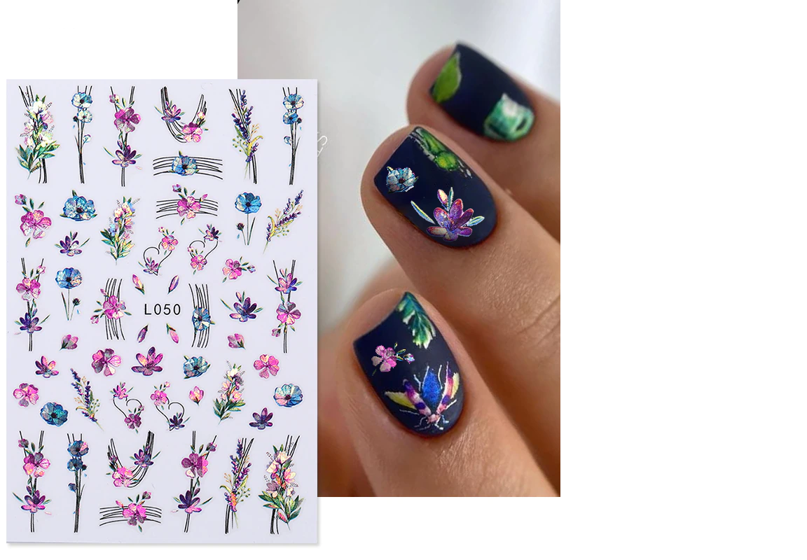 Flower Abstract Holographic Color Nail Art Sticker