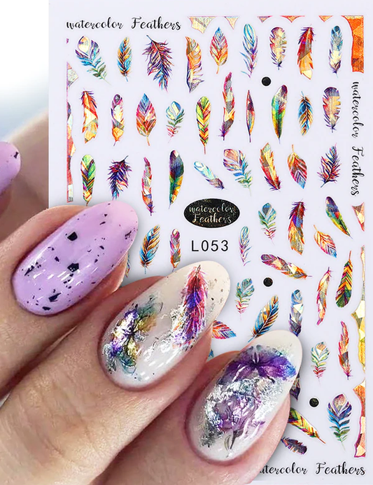 Feather Abstract Holographic Color Nail Art Sticker