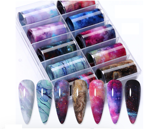 Marble Galaxy Nail Art 10pcs Foil Set