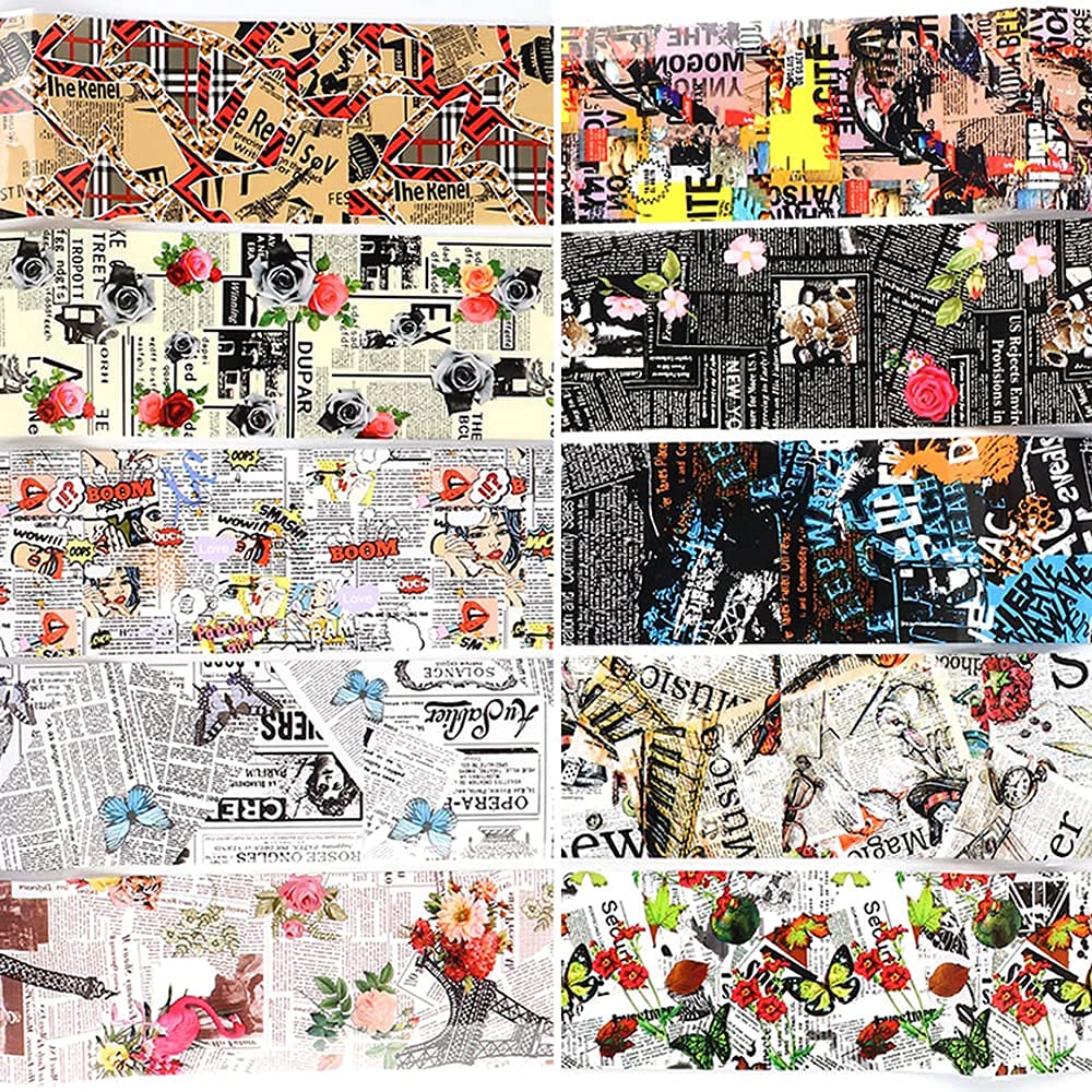 Newspaper Print Text Pop Art Paris 10pcs Foil Set Box