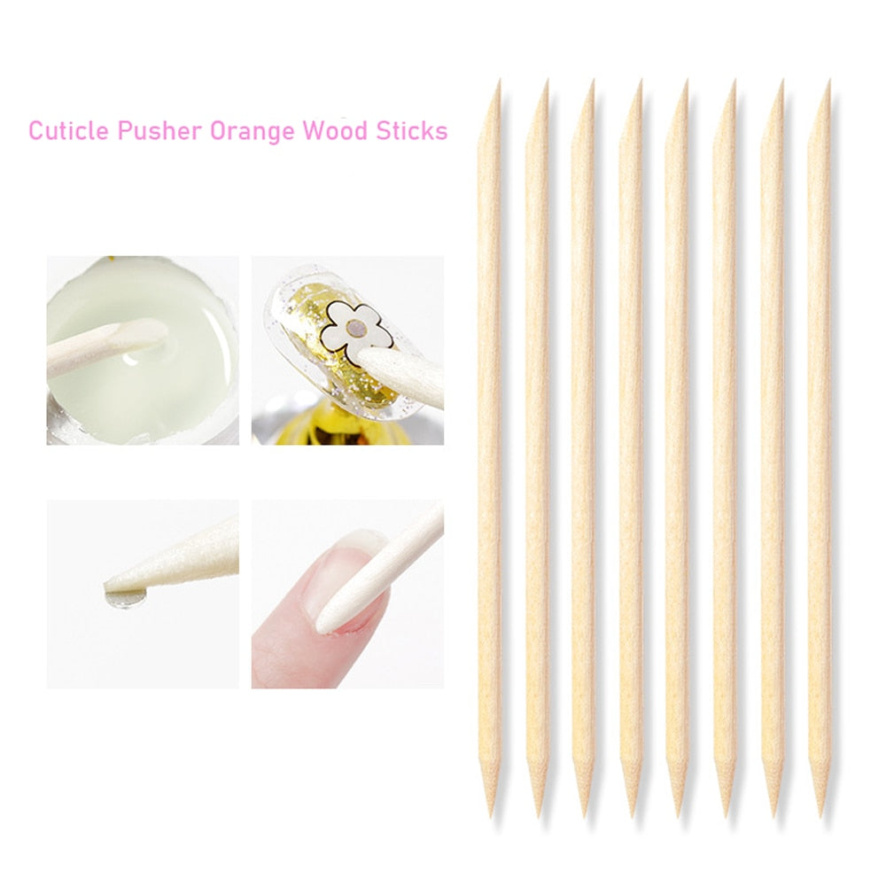 Wooden Cuticle Pusher Remover Nail Art Design Orange Wood Sticks