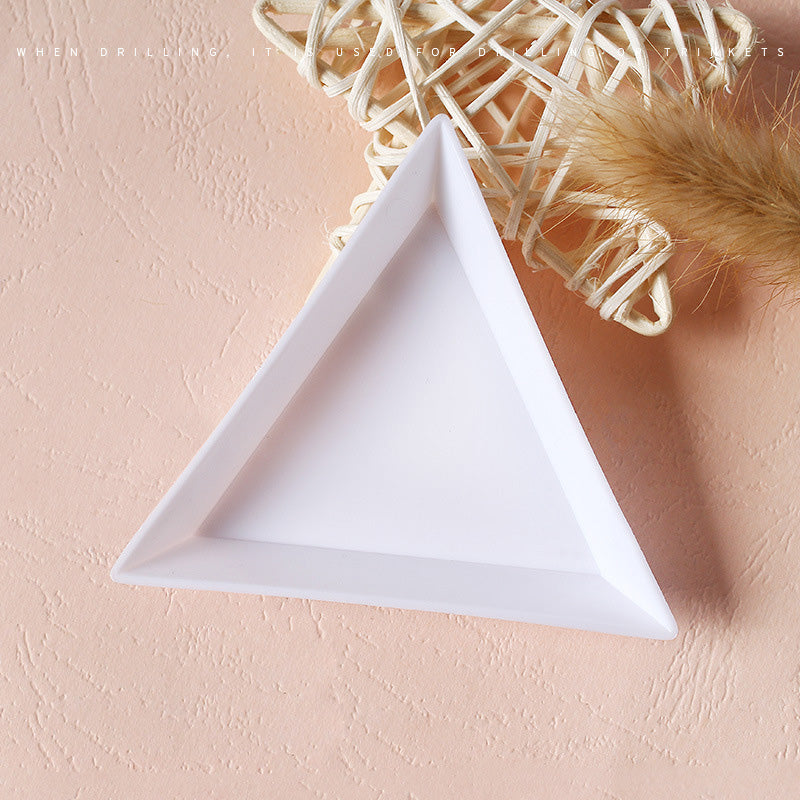 White Triangle Plastic Rhinestone Nail Art Storage Box Plate