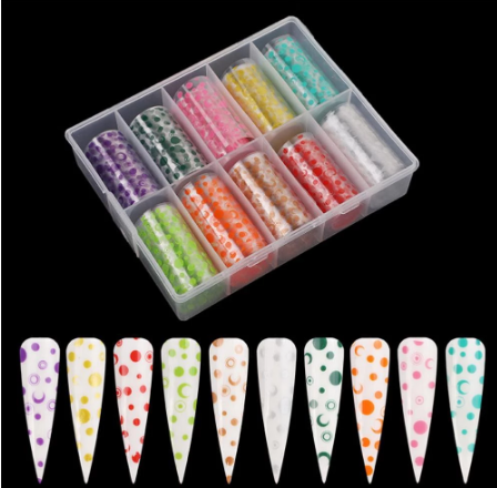 Bubbles Circles Moons Nail Art Foil Set Box