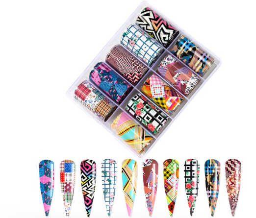 Geometric Flowers Cameo Nail Art Foil Set Box