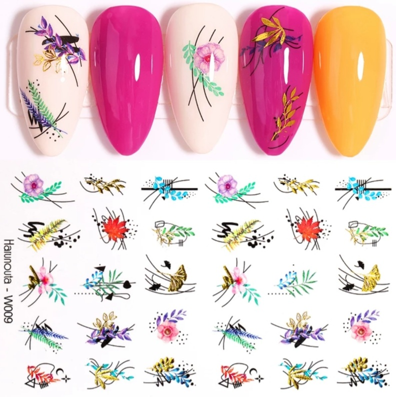 Geometric Leaves Flower Abstract Nail Art Sticker