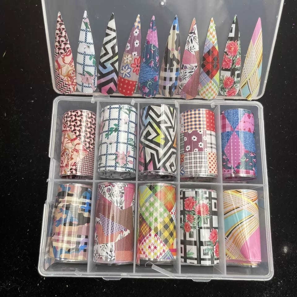 Geometric Flowers Cameo Nail Art Foil Set Box