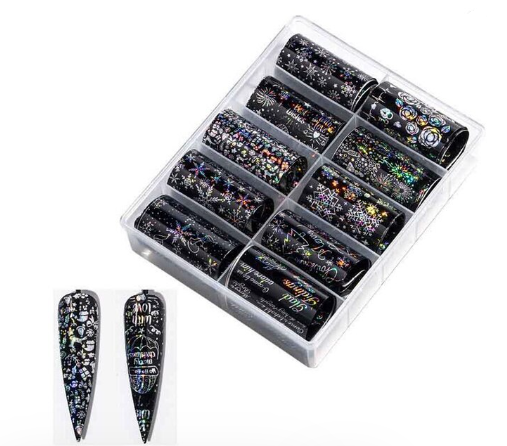 Black Silver Christmas Nail Art Foil Set Box