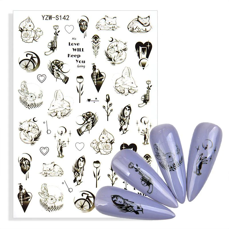 Geometric Leaves Flower Abstract Nail Art Sticker