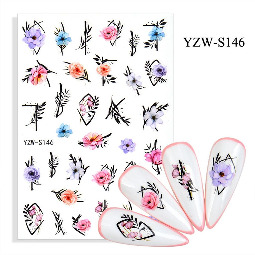Geometric Leaves Flower Abstract Nail Art Sticker