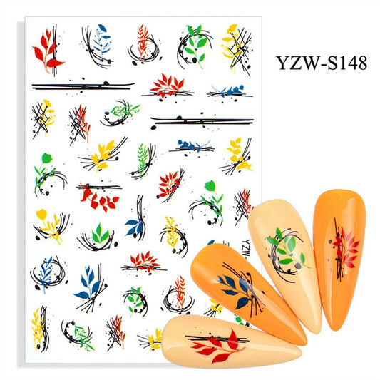 Geometric Leaves Flower Abstract Nail Art Sticker