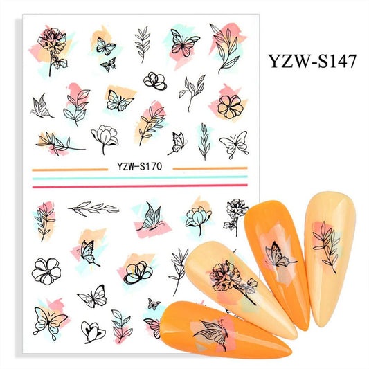 Geometric Leaves Flower Abstract Nail Art Sticker