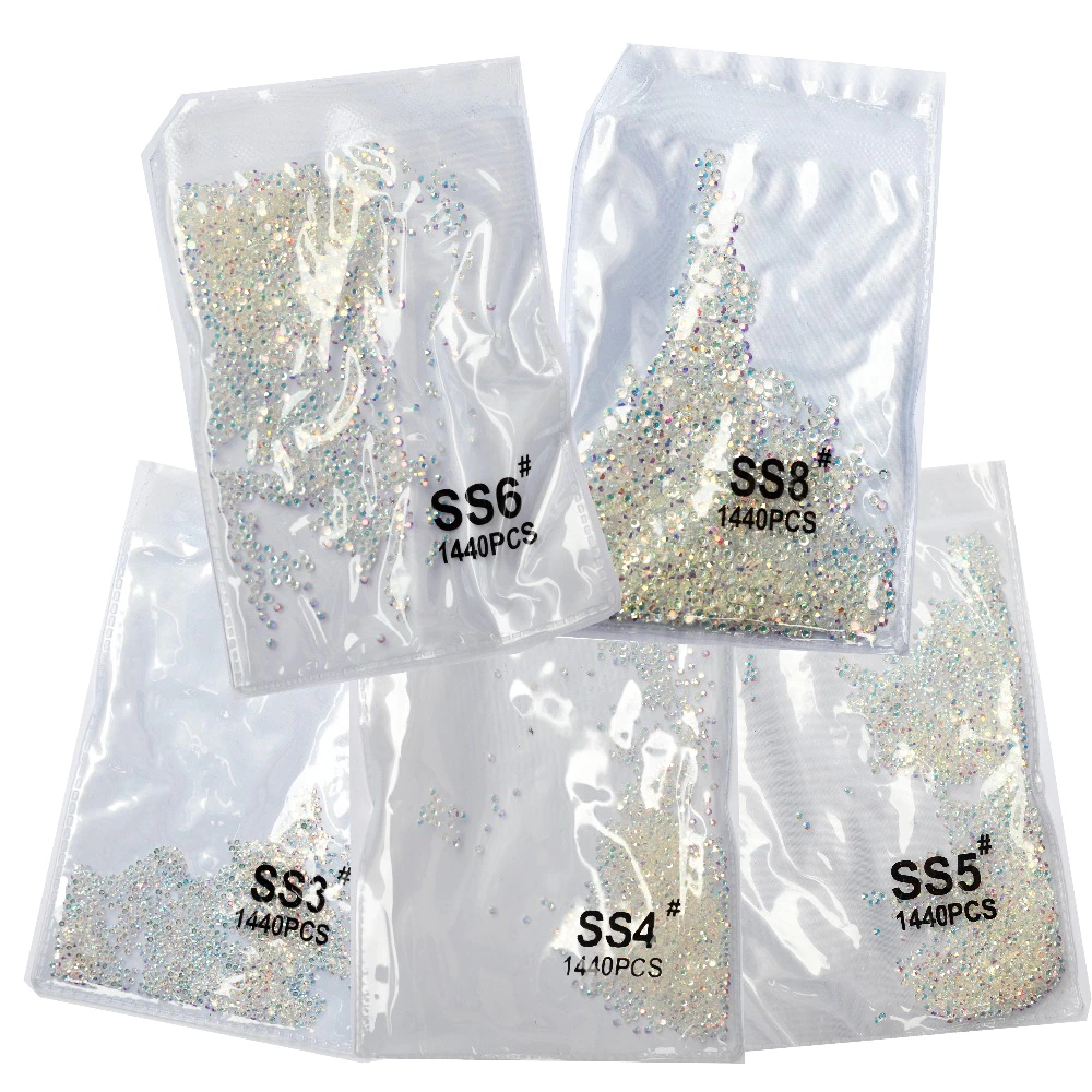 1440pcs AB Transparent Crystal Flat Bottom Rhinestone Nail Art
