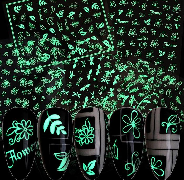 Glow in the dark Flower Leaf Nail Sticker