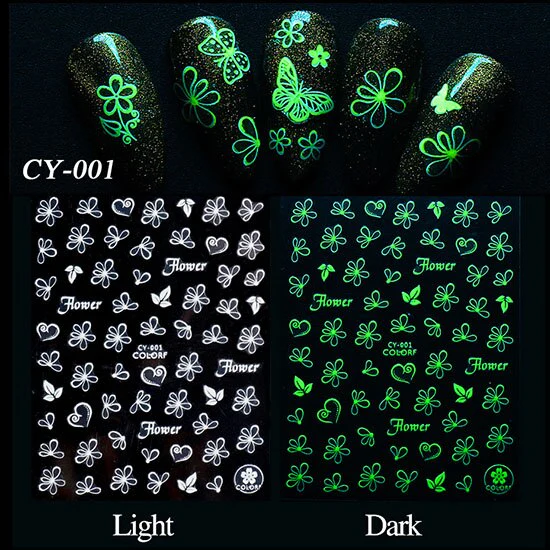 Glow in the dark Flower Leaf Nail Sticker